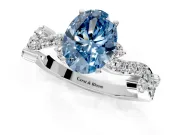 Solitaire Engagement Ring Setting for Fancy Blue Oval Center with Bar-Station Pave Twist and Prong Head in Platinum
