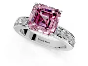 Solitaire Engagement Ring Setting for Fancy Pink Asscher Cut Center with Channel-Set Accents and Prong Head in Sterling Silver