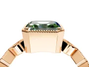 Milgrain Bezel Engagement Ring Setting for Fancy Green Asscher Cut Center with Marquise Stations and Bezel Head in Rose Gold
