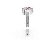 Halo Engagement Ring Setting for Fancy Pink Cushion Cut Center with Milgrain Halo, Pave Band and Prong Head in Platinum