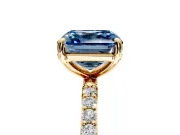 Solitaire Engagement Ring Setting for Fancy Blue Asscher Cut Center with Pave Accents and Prong Head in Yellow Gold