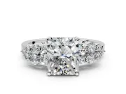 Cluster Engagement Ring Setting for Radiant Cut Center with 2-Row Shoulder Clusters and Prong Head in Sterling Silver