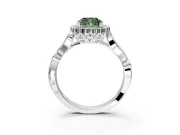 Halo Engagement Ring Setting for Fancy Green Cushion Cut Center with Leaf Motif Split Shank and Prong Head in Sterling Silver