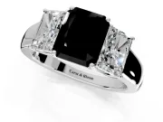 3 Stone Engagement Ring Setting for Fancy Black Radiant Cut Center with Raised Basket Heads and Prong Head in Sterling Silver