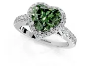 Halo Engagement Ring Setting for Fancy Green Heart-Shaped Center with Full Pave Band and Prong Head in Platinum