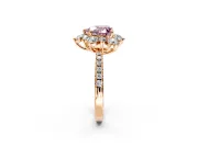 Floral Halo Engagement Ring Setting for Fancy Pink Heart-Shaped Center with Pave Accents and Prong Head in Rose Gold