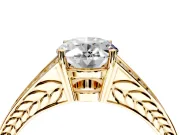 Split Shank Engagement Ring Setting for Oval Center with Pave Split Shank and Prong Head in Yellow Gold