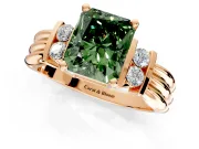 Solitaire Engagement Ring Setting for Fancy Green Radiant Cut Center with Grooved Bar Accent Band and Prong Head in Rose Gold