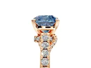 Solitaire Engagement Ring Setting for Fancy Blue Cushion Cut Center with Crossover Accents and Prong Head in Rose Gold