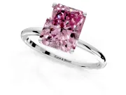 Solitaire Engagement Ring Setting for Fancy Pink Radiant Cut Center with Straight Thin Band and Prong Head in Sterling Silver