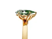 Solitaire Engagement Ring Setting for Fancy Green Pear-Shaped Center with Thin Rounded Plain Band and Prong Head in Yellow Gold