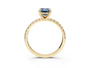Solitaire Engagement Ring Setting for Fancy Blue Emerald Cut Center with Fine Pave Narrow Band and Prong Head in Yellow Gold