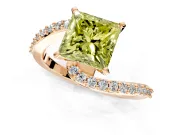 Solitaire Engagement Ring Setting for Fancy Yellow Princess Cut Center with Pave Bypass Swirl Band and Prong Head in Rose Gold