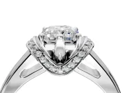 Solitaire Engagement Ring Setting for Radiant Cut Center with Wide Band, Pave Collar and Prong Head in Platinum