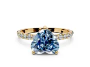 Solitaire Engagement Ring Setting for Fancy Blue Heart-Shaped Center with Pave Accents and Prong Head in Yellow Gold