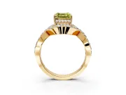 Halo Engagement Ring Setting for Fancy Yellow Asscher Cut Center with Pave Infinity Twist Band and Prong Head in Yellow Gold