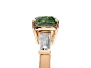 3 Stone Engagement Ring Setting for Fancy Green Cushion Cut Center with Baguette Accents and Prong Head in Rose Gold