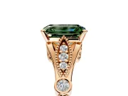 Solitaire Engagement Ring Setting for Fancy Green Emerald Cut Center with Marquise and Bezel Accents and Prong Head in Rose Gold