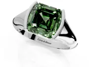 Tension Engagement Ring Setting for Fancy Green Asscher Cut Center with Wide Tapered Band and Tension Head in White Gold