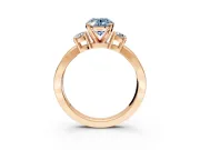 3 Stone Engagement Ring Setting for Fancy Blue Oval Center with Pave Twist Band and Prong Head in Rose Gold