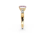 5 Stone Engagement Ring Setting for Fancy Pink Radiant Cut Center with Plain Band and Prong Head in Yellow Gold