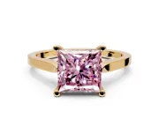 Solitaire Engagement Ring Setting for Fancy Pink Princess Cut Center with Tapered Shoulders and Prong Head in Yellow Gold