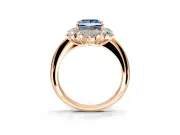 Small-Accent Cluster Halo Engagement Ring Setting for Fancy Blue Princess Cut Center with Plain Band and Prong Head in Rose Gold