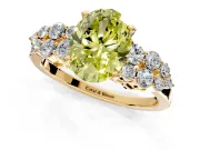 Cluster Engagement Ring Setting for Fancy Yellow Oval Center with 2-Row Shoulder Clusters and Prong Head in Yellow Gold