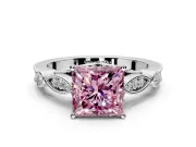 Solitaire Engagement Ring Setting for Fancy Pink Princess Cut Center with Marquise and Bezel Accents and Prong Head in Platinum