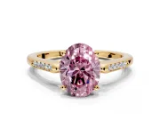 Solitaire Engagement Ring Setting for Fancy Pink Oval Center with Channel Accents and Prong Head in Yellow Gold
