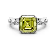 Milgrain Bezel Engagement Ring Setting for Fancy Yellow Asscher Cut Center with Marquise Stations and Bezel Head in Sterling Silver