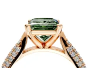 Solitaire Engagement Ring Setting for Fancy Green Princess Cut Center with Multi-Row Accents and Prong Head in Rose Gold