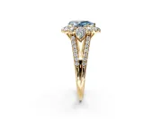 Halo Engagement Ring Setting for Fancy Blue Pear-Shaped Center with Two-Strand Split Shank and Prong Head in Yellow Gold