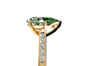 Solitaire Engagement Ring Setting for Fancy Green Pear-Shaped Center with Channel Accents and Prong Head in Yellow Gold