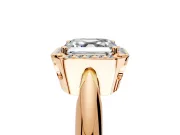Halo Engagement Ring Setting for Asscher Cut Center with Tapered Plain Band and Prong Head in Rose Gold