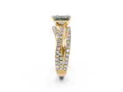 Solitaire Engagement Ring Setting for Emerald Cut Center with Woven 3-Strand Pave Band and Prong Head in Yellow Gold