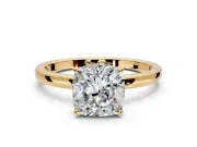 Hidden Halo Engagement Ring Setting for Cushion Cut Center with Plain Band and Tall Prong Head in Yellow Gold