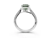 Solitaire Engagement Ring Setting for Fancy Green Princess Cut Center with Multi-Row Accents and Prong Head in Sterling Silver