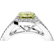 Halo Engagement Ring Setting for Fancy Yellow Radiant Cut Center with Pave Split Shank and Prong Head in Platinum