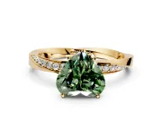 Side Accent Engagement Ring Setting for Fancy Green Heart-Shaped Center with Accent Shoulders and Prong Head in Yellow Gold