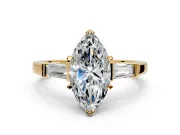 3 Stone Engagement Ring Setting for Marquise Center with Channel Baguette Accents and Prong Head in Yellow Gold