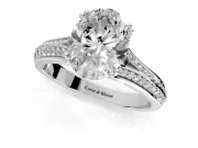 Solitaire Engagement Ring Setting for Oval Center with Pave Rail Split Shank and Prong Head in Platinum