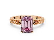 Solitaire Engagement Ring Setting for Fancy Pink Emerald Cut Center with XO Engraved Band and Prong Head in Rose Gold