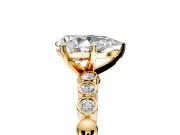 Solitaire Engagement Ring Setting for Pear-Shaped Center with Bezel-Dot Beaded Band and Prong Head in Yellow Gold