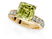 Solitaire Engagement Ring Setting for Fancy Yellow Asscher Cut Center with Channel-Set Accents and Prong Head in Yellow Gold