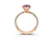 Solitaire Engagement Ring Setting for Fancy Pink Round Cut Center with Domed Multi-Row Pave Band and Prong Head in Rose Gold