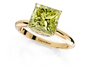 Hidden Halo Engagement Ring Setting for Fancy Yellow Princess Cut Center with Plain Rounded Band and Prong Head in Yellow Gold