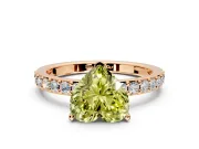 Solitaire Engagement Ring Setting for Fancy Yellow Heart-Shaped Center with Round Cut Pave Band and Prong Head in Rose Gold
