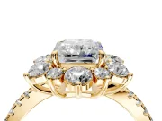 Floral Halo Engagement Ring Setting for Radiant Cut Center with Pave Accents and Prong Head in Yellow Gold