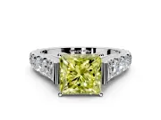 Solitaire Engagement Ring Setting for Fancy Yellow Princess Cut Center with Pave Cathedral Shoulders and Prong Head in Sterling Silver
